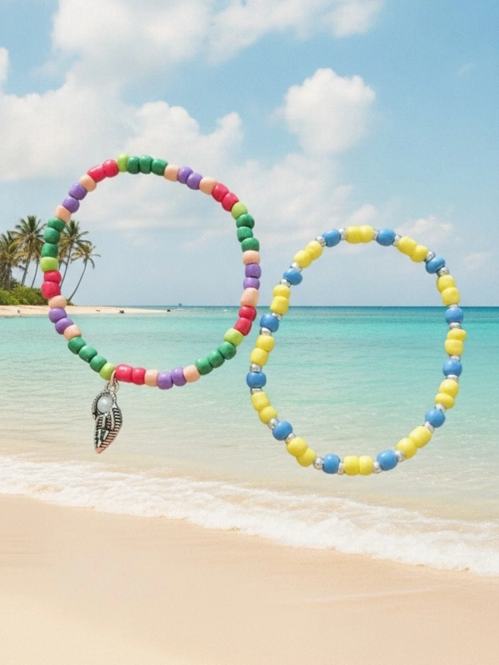 Kids Colorful Beaded Bracelets Set with Shell Charm - Multicolor